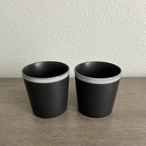 Starbucks • 2009 Matte Black Ceramic Mugs with White Glazed Rim - Set of 2 - Picture 2 of 11
